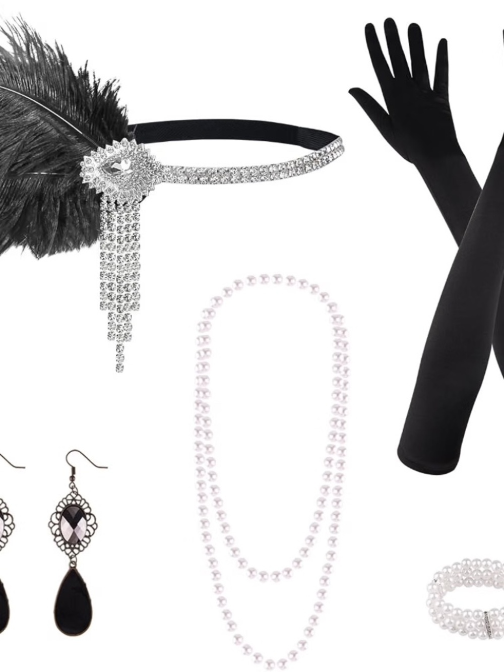 NWOT 1920s Flapper Great Gatsby Accessories Set Fashion Roaring 20's Theme Set